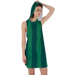 Green Seamless Watermelon Skin Pattern Racer Back Hoodie Dress by Grandong