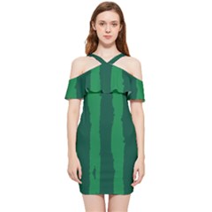 Green Seamless Watermelon Skin Pattern Shoulder Frill Bodycon Summer Dress by Grandong