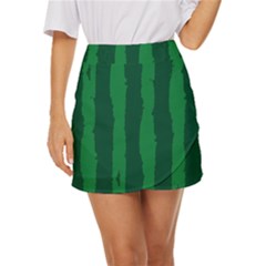 Green Seamless Watermelon Skin Pattern Mini Front Wrap Skirt