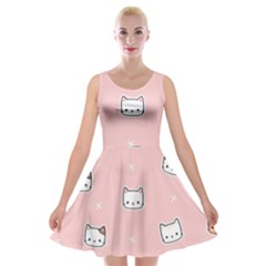 Cute Cat Cartoon Doodle Seamless Pink Pattern Velvet Skater Dress by Grandong