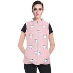 Cute Cat Cartoon Doodle Seamless Pink Pattern Women s Puffer Vest by Grandong