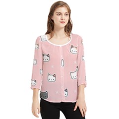 Cute Cat Cartoon Doodle Seamless Pink Pattern Chiffon Quarter Sleeve Blouse by Grandong