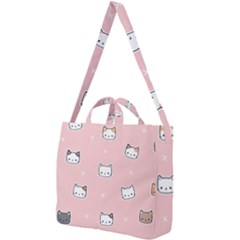 Cute Cat Cartoon Doodle Seamless Pink Pattern Square Shoulder Tote Bag by Grandong