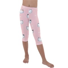 Cute Cat Cartoon Doodle Seamless Pink Pattern Kids  Lightweight Velour Capri Leggings  by Grandong