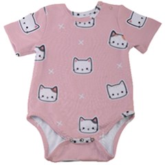 Cute Cat Cartoon Doodle Seamless Pink Pattern Baby Short Sleeve Bodysuit by Grandong