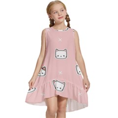 Cute Cat Cartoon Doodle Seamless Pink Pattern Kids  Frill Swing Dress by Grandong