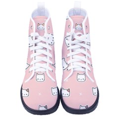 Cute Cat Cartoon Doodle Seamless Pink Pattern Men s High-top Canvas Sneakers by Grandong