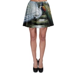 Canvas Oil Painting Two Peacock Skater Skirt by Grandong