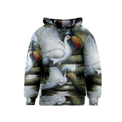 Canvas Oil Painting Two Peacock Kids  Pullover Hoodie by Grandong