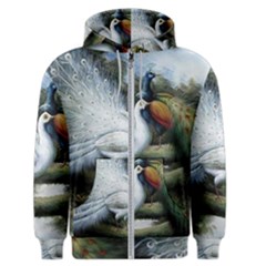 Canvas Oil Painting Two Peacock Men s Zipper Hoodie by Grandong