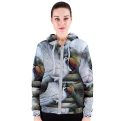 Canvas Oil Painting Two Peacock Women s Zipper Hoodie by Grandong