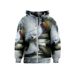 Canvas Oil Painting Two Peacock Kids  Zipper Hoodie by Grandong