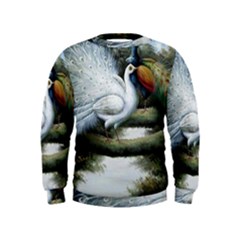 Canvas Oil Painting Two Peacock Kids  Sweatshirt by Grandong