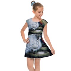 Canvas Oil Painting Two Peacock Kids  Cap Sleeve Dress by Grandong