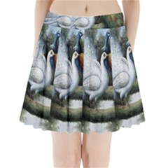 Canvas Oil Painting Two Peacock Pleated Mini Skirt by Grandong