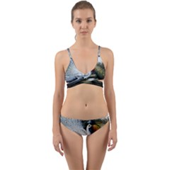 Canvas Oil Painting Two Peacock Wrap Around Bikini Set by Grandong