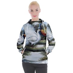 Canvas Oil Painting Two Peacock Women s Hooded Pullover by Grandong