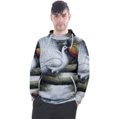 Canvas Oil Painting Two Peacock Men s Pullover Hoodie by Grandong