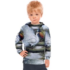 Canvas Oil Painting Two Peacock Kids  Hooded Pullover by Grandong