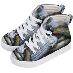 Canvas Oil Painting Two Peacock Kids  Hi-top Skate Sneakers by Grandong