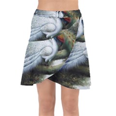 Canvas Oil Painting Two Peacock Wrap Front Skirt by Grandong