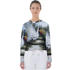 Canvas Oil Painting Two Peacock Women s Slouchy Sweat by Grandong