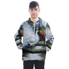 Canvas Oil Painting Two Peacock Men s Half Zip Pullover by Grandong