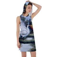 Canvas Oil Painting Two Peacock Racer Back Hoodie Dress by Grandong