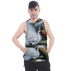 Canvas Oil Painting Two Peacock Men s Sleeveless Hoodie by Grandong