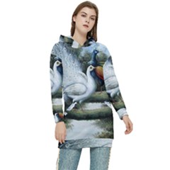 Canvas Oil Painting Two Peacock Women s Long Oversized Pullover Hoodie by Grandong