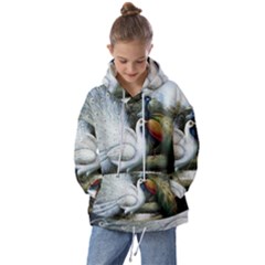 Canvas Oil Painting Two Peacock Kids  Oversized Hoodie by Grandong