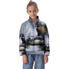 Canvas Oil Painting Two Peacock Kids  Half Zip Hoodie by Grandong