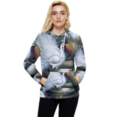 Canvas Oil Painting Two Peacock Women s Lightweight Drawstring Hoodie by Grandong