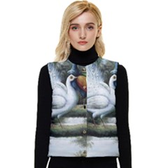 Canvas Oil Painting Two Peacock Women s Button Up Puffer Vest by Grandong