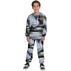 Canvas Oil Painting Two Peacock Kids  Sweatshirt Set by Grandong