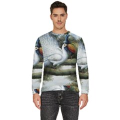 Canvas Oil Painting Two Peacock Men s Fleece Sweatshirt by Grandong