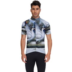 Canvas Oil Painting Two Peacock Men s Short Sleeve Cycling Jersey by Grandong