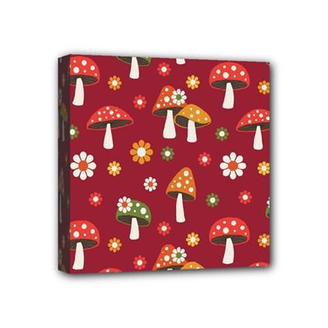 Woodland Mushroom And Daisy Seamless Pattern Mini Canvas 4  X 4  (stretched) by Grandong