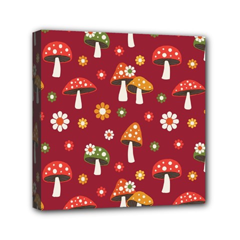 Woodland Mushroom And Daisy Seamless Pattern Mini Canvas 6  X 6  (stretched) by Grandong