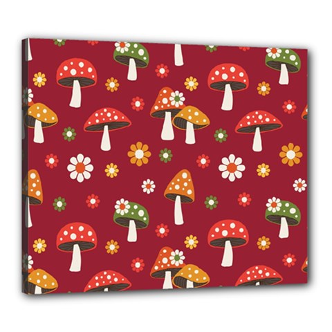 Woodland Mushroom And Daisy Seamless Pattern Canvas 24  X 20  (stretched) by Grandong