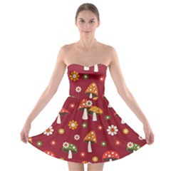 Woodland Mushroom And Daisy Seamless Pattern Strapless Bra Top Dress by Grandong