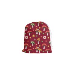 Woodland Mushroom And Daisy Seamless Pattern Drawstring Pouch (xs) by Grandong