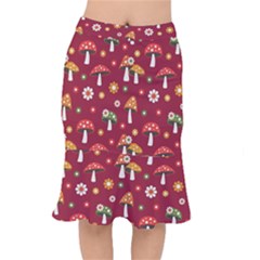 Woodland Mushroom And Daisy Seamless Pattern Short Mermaid Skirt by Grandong