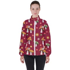 Woodland Mushroom And Daisy Seamless Pattern Women s High Neck Windbreaker by Grandong