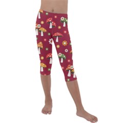 Woodland Mushroom And Daisy Seamless Pattern Kids  Lightweight Velour Capri Leggings  by Grandong