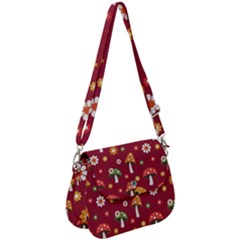 Woodland Mushroom And Daisy Seamless Pattern Saddle Handbag by Grandong