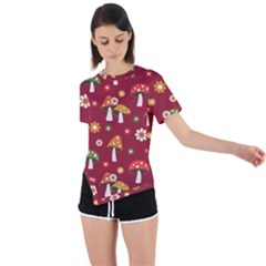 Woodland Mushroom And Daisy Seamless Pattern Asymmetrical Short Sleeve Sports T-shirt by Grandong