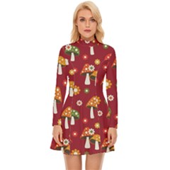 Woodland Mushroom And Daisy Seamless Pattern Long Sleeve Velour Longline Dress by Grandong