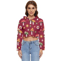 Woodland Mushroom And Daisy Seamless Pattern Women s Lightweight Cropped Hoodie by Grandong