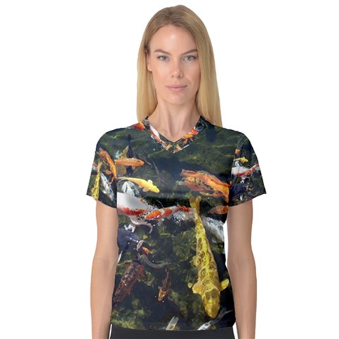 Koi Pond 3d Fish V-neck Sport Mesh T-shirt by Grandong